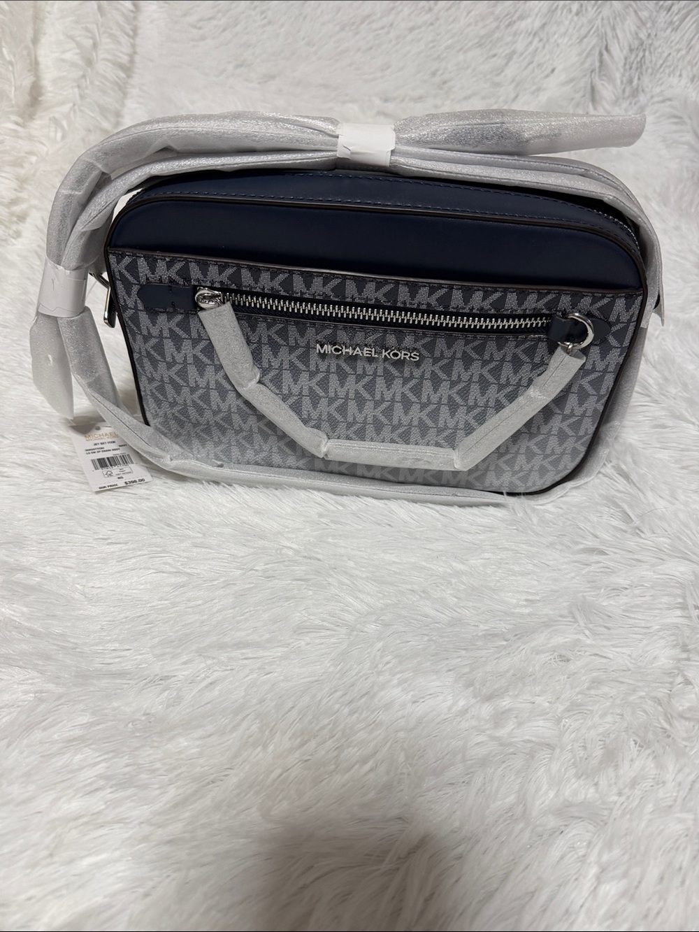 Michael Kors Navy and Gray MK Monogram Messenger Bag